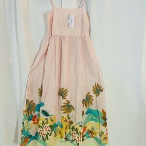 Made in Italy Le Ragazze Linen Blend Smocked Midi Dress Spaghetti Strap M NWT